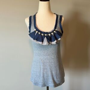 Anthropologie sz XS light blue sleeveless top with stud stone ruffle detail